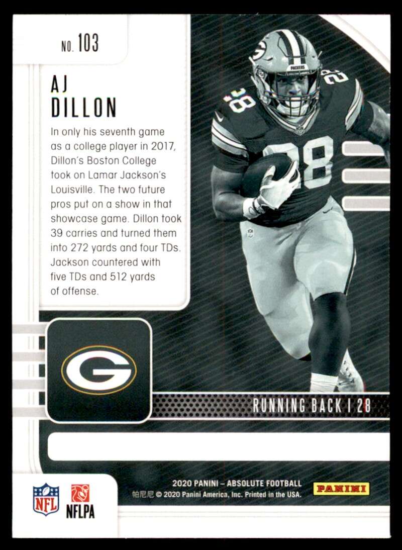 Load image into Gallery viewer, 2020 Panini Absolute AJ Dillon #103 Rookie RC Green Bay Packers Image 2
