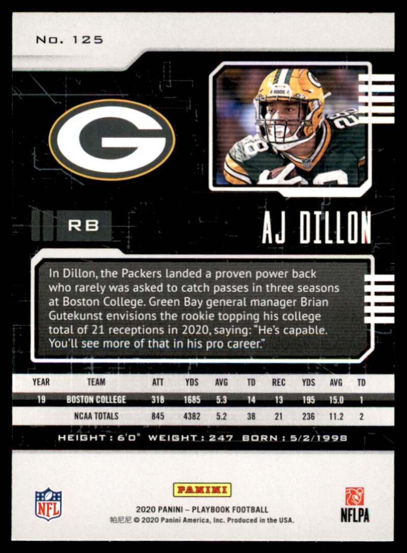 Load image into Gallery viewer, 2020 Panini Playbook AJ Dillon #125 Rookie RC Green Bay Packers Image 2
