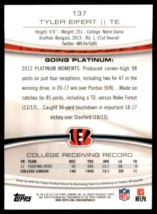 2013 Topps Platinum Tyler Eifert 