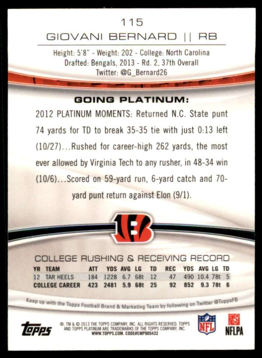 2013 Topps Platinum Giovani Bernard 