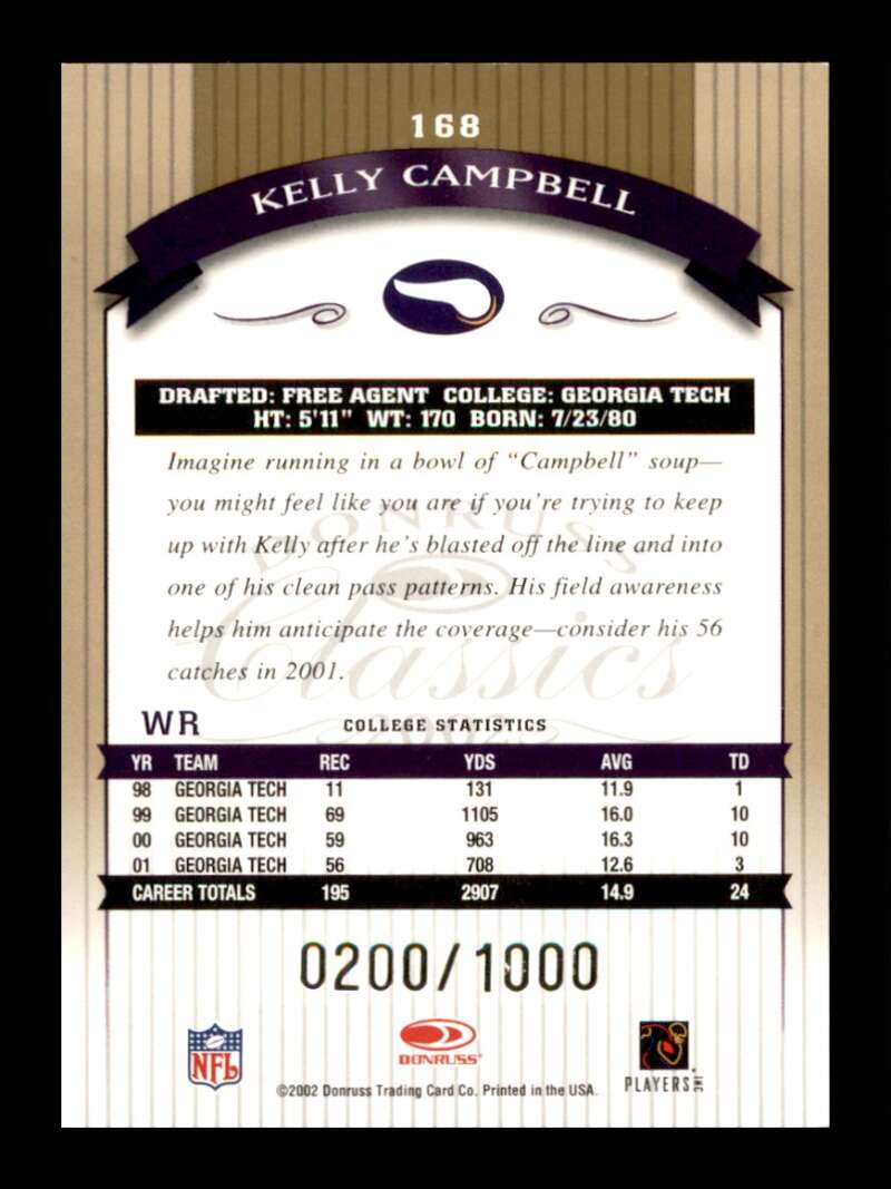 Load image into Gallery viewer, 2002 Donruss Classics Kelly Campbell #168 Rookie RC /1000 Minnesota Vikings Image 2
