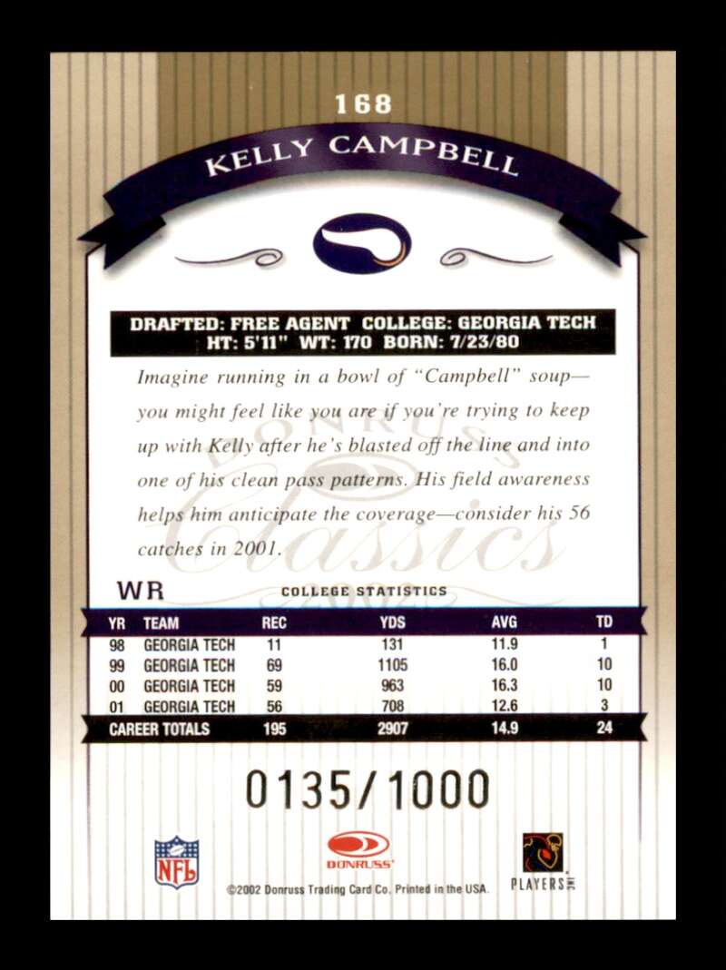 Load image into Gallery viewer, 2002 Donruss Classics Kelly Campbell #168 Rookie RC Minnesota Vikings /1000 Image 2
