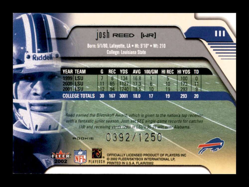 Load image into Gallery viewer, 2002 Flair Josh Reed #111 Rookie RC /1250 Buffalo Bills Image 2
