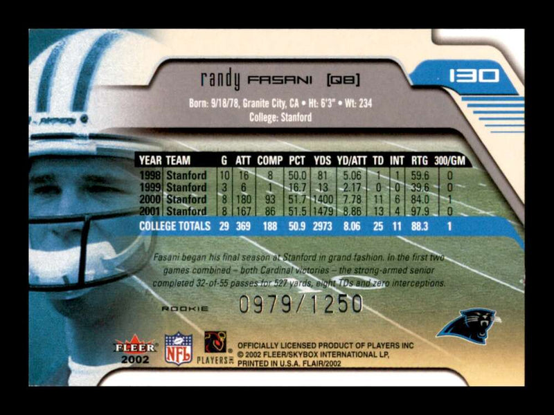 Load image into Gallery viewer, 2002 Flair Randy Fasani #130 Rookie RC /1250 Carolina Panthers Image 2
