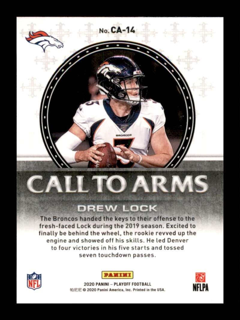 Load image into Gallery viewer, 2020 Panini Playoff Call to Arms Silver Drew Lock #CA-14 Denver Broncos Image 2
