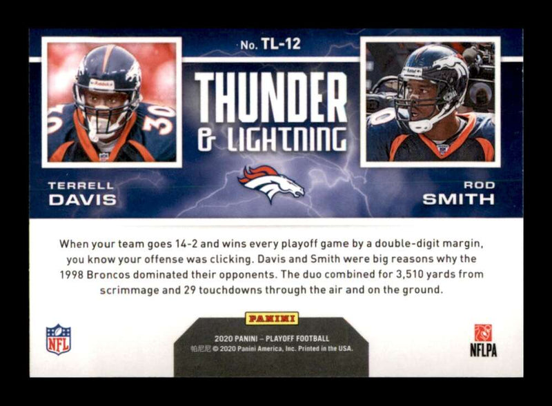 Load image into Gallery viewer, 2020 Panini Playoff Thunder Lightning Rod Smith Terrell Davis #TL-12 Broncos Image 2
