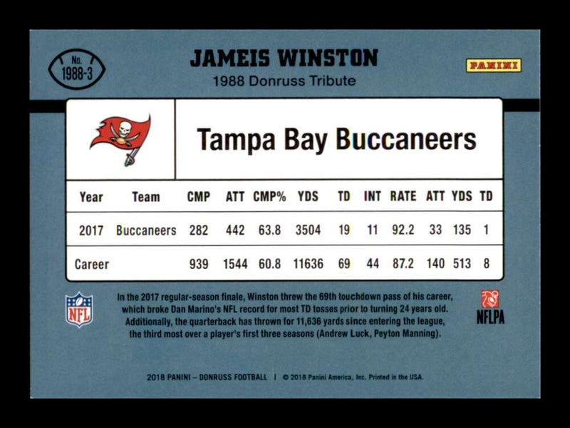 Load image into Gallery viewer, 2018 Donruss 1988 Tribute Jameis Winston #1988-3 Short Print SP Buccaneers  Image 2
