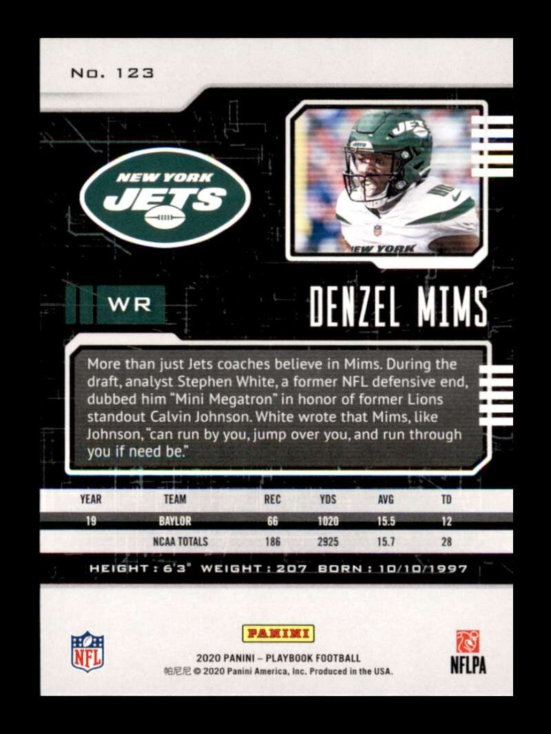 Load image into Gallery viewer, 2020 Panini Playbook Denzel Mims #123 Rookie RC New York Jets Image 2
