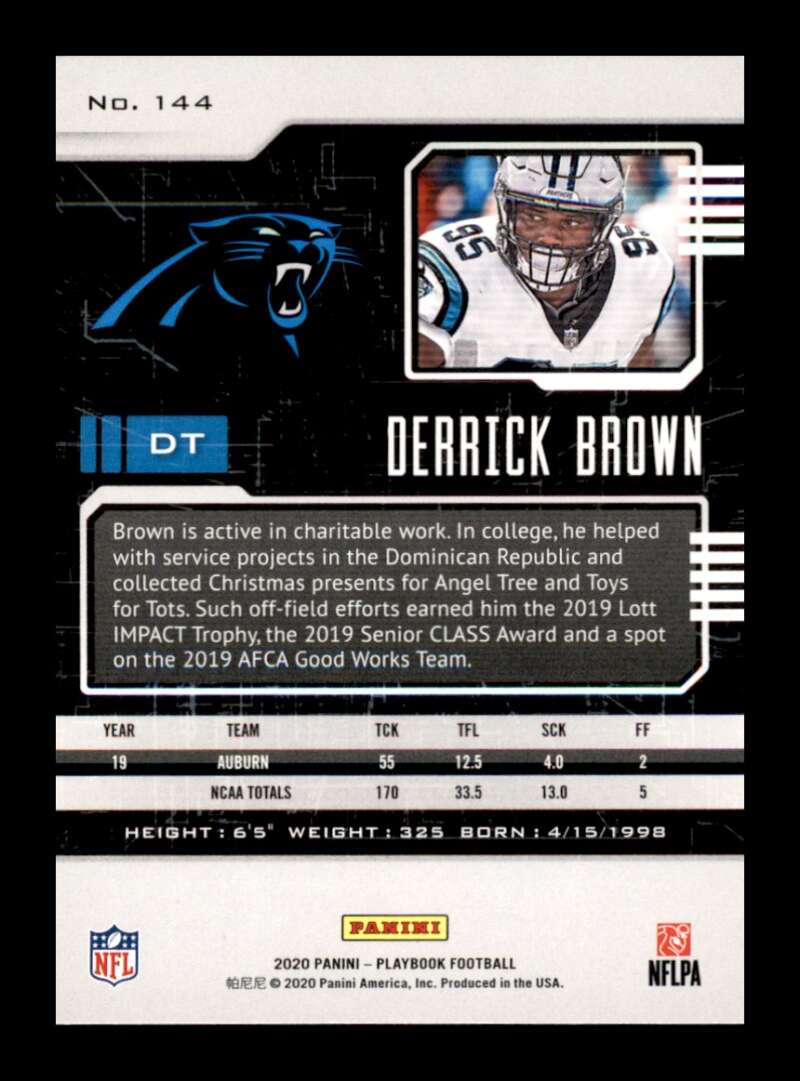 Load image into Gallery viewer, 2020 Panini Playbook Orange Derrick Brown #144 Rookie RC SP Carolina Panthers Image 2
