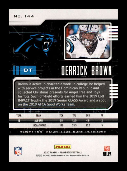 2020 Panini Playbook Orange Derrick Brown 