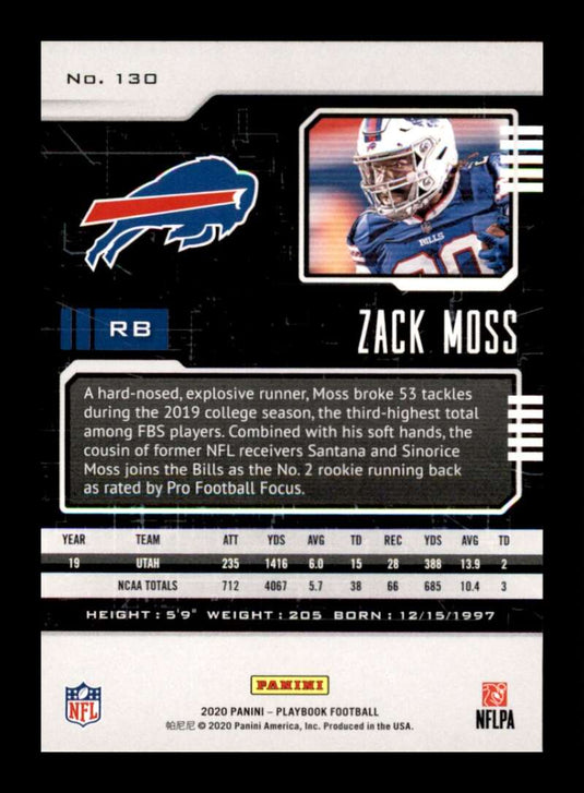 2020 Panini Playbook Zack Moss 