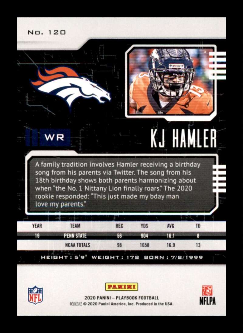 Load image into Gallery viewer, 2020 Panini Playbook Orange KJ Hamler #120 Rookie RC SP Denver Broncos Image 2
