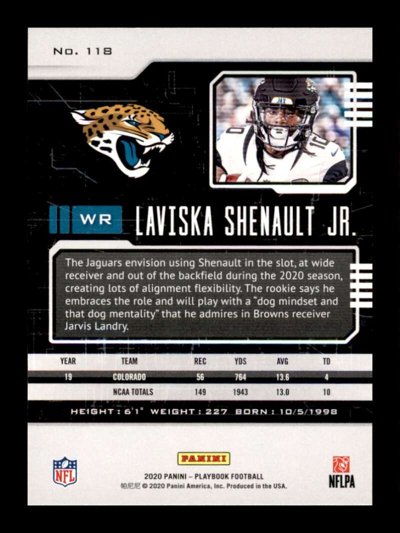 Load image into Gallery viewer, 2020 Panini Playbook Laviska Shenault Jr. #118 Rookie RC Jacksonville Jaguars Image 2
