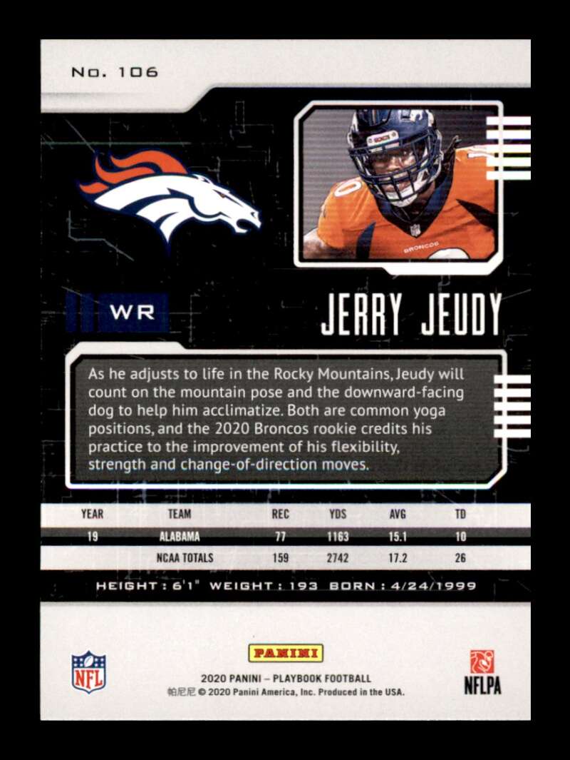 Load image into Gallery viewer, 2020 Panini Playbook Jerry Jeudy #106 Rookie RC Denver Broncos Image 2
