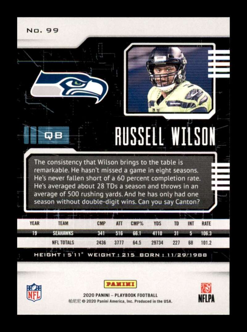 Load image into Gallery viewer, 2020 Panini Playbook Orange Russell Wilson #99 Short Print SP Seattle Seahawks Image 2
