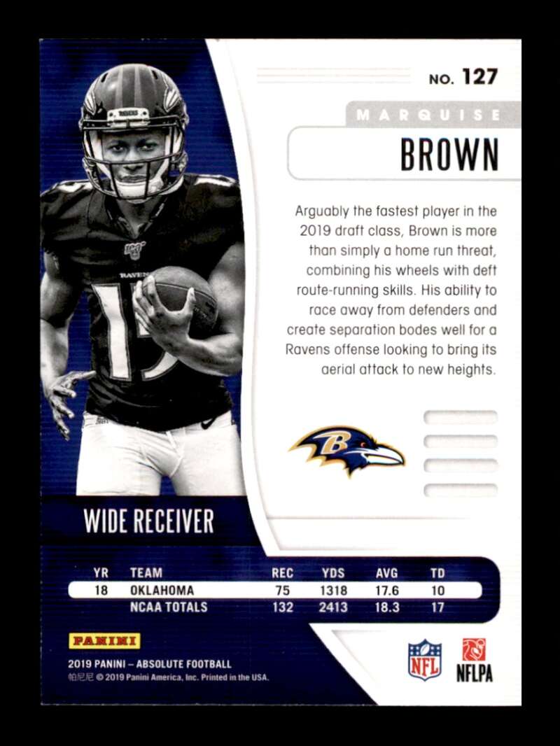 Load image into Gallery viewer, 2019 Panini Absolute Marquise Brown #127 Rookie RC Baltimore Ravens Image 2
