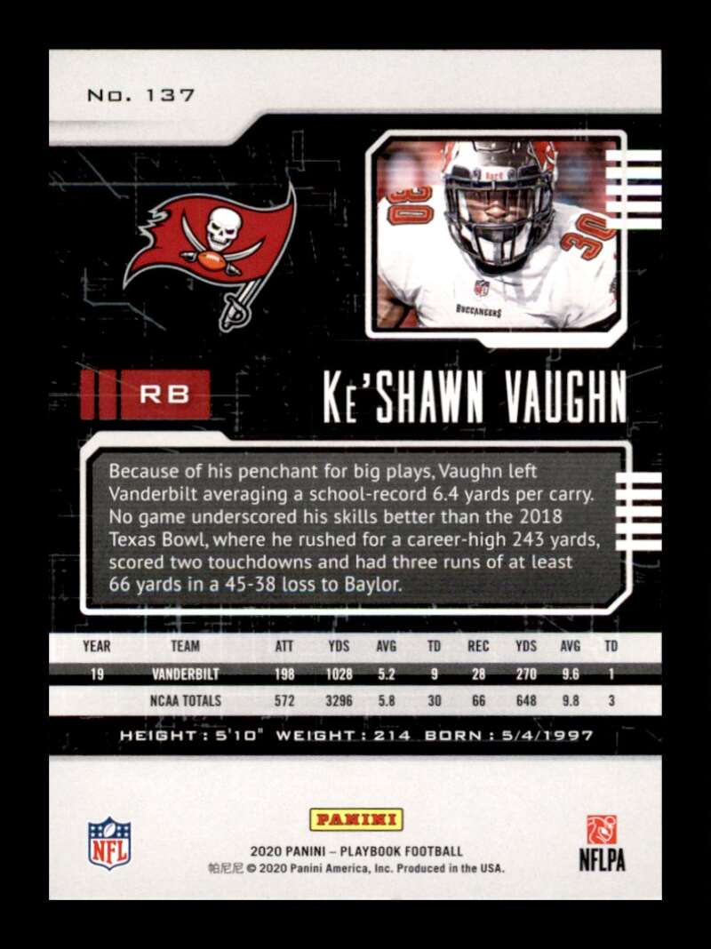 Load image into Gallery viewer, 2020 Panini Playbook Ke&#39;Shawn Vaughn #137 Rookie RC Tampa Bay Buccaneers Image 2
