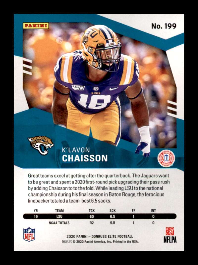 Load image into Gallery viewer, 2020 Donruss Elite Green K&#39;Lavon Chaisson #199 Rookie RC SP Jacksonville Jaguars Image 2
