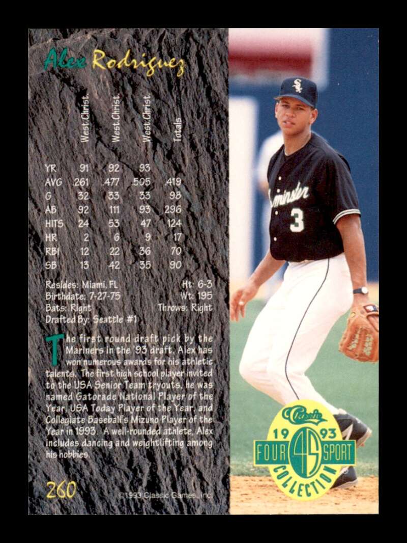 Load image into Gallery viewer, 1993 Classic Four Sport Alex Rodriguez #260 Rookie RC Seattle Mariners Image 2
