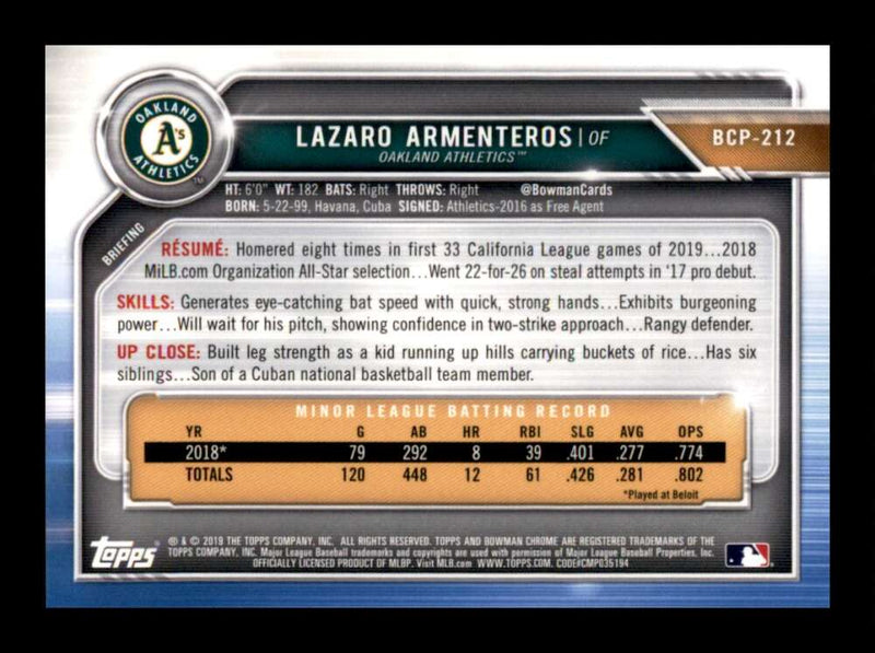 Load image into Gallery viewer, 2019 Bowman Chrome Purple Shimmer Refractor Lazaro Armenteros #BCP-212 Rookie RC Image 2
