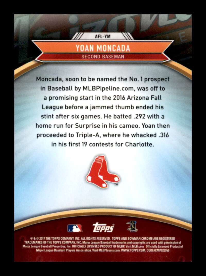 Load image into Gallery viewer, 2017 Bowman Chrome Arizona Fall Yoan Moncada #AFL-YM Rookie RC Boston Red Sox Image 2
