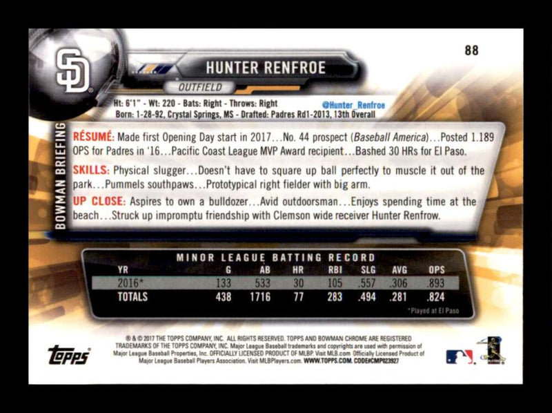 Load image into Gallery viewer, 2017 Bowman Chrome Hunter Renfroe #88 Rookie RC San Diego Padres Image 2
