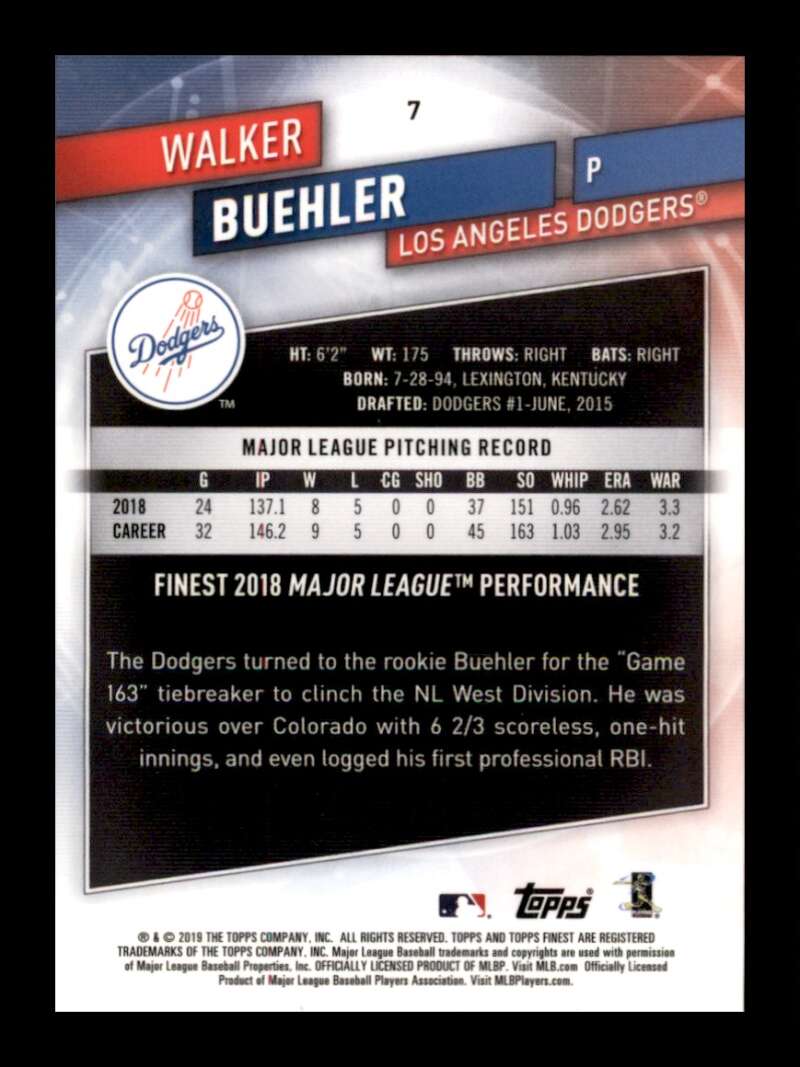 Load image into Gallery viewer, 2019 Finest Walker Buehler #7 Los Angeles Dodgers Image 2
