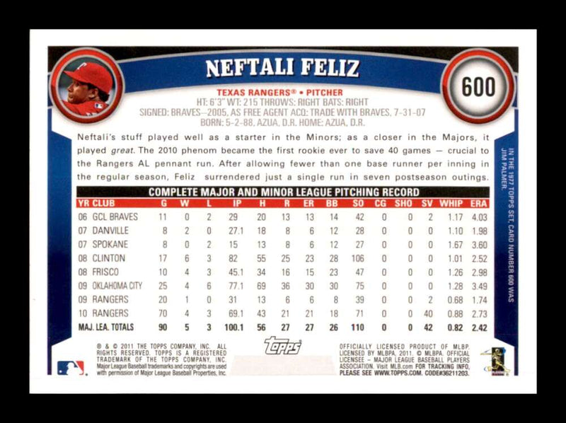 Load image into Gallery viewer, 2011 Topps Diamond Anniversary Neftali Feliz #600 SP Texas Rangers Image 2
