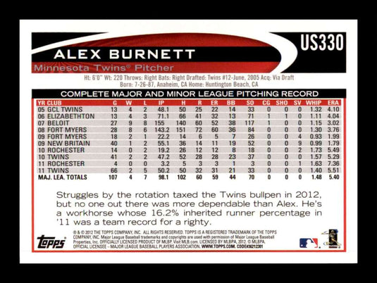 2012 Topps Update Walmart Blue Alex Burnett