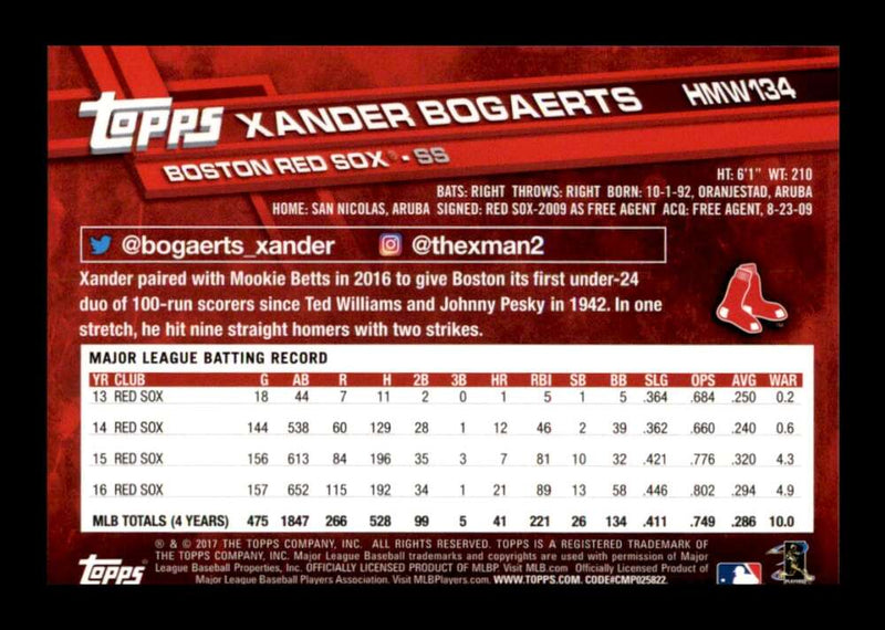 Load image into Gallery viewer, 2017 Topps Holiday Xander Bogaerts #HMW134 Boston Red Sox Image 2
