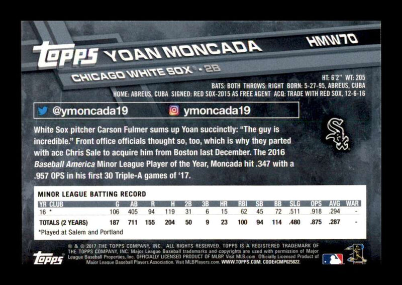 Load image into Gallery viewer, 2017 Topps Holiday Yoan Moncada #HMW70 Rookie RC Chicago White Sox Image 2
