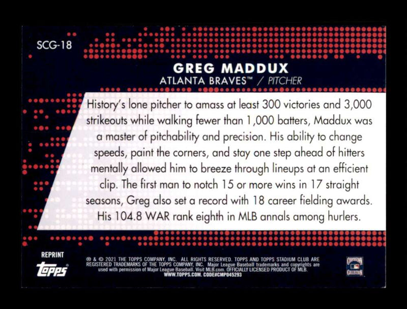 Load image into Gallery viewer, 2021 Topps Stadium Club Greats Greg Maddux #SCG-18 Atlanta Braves Image 2
