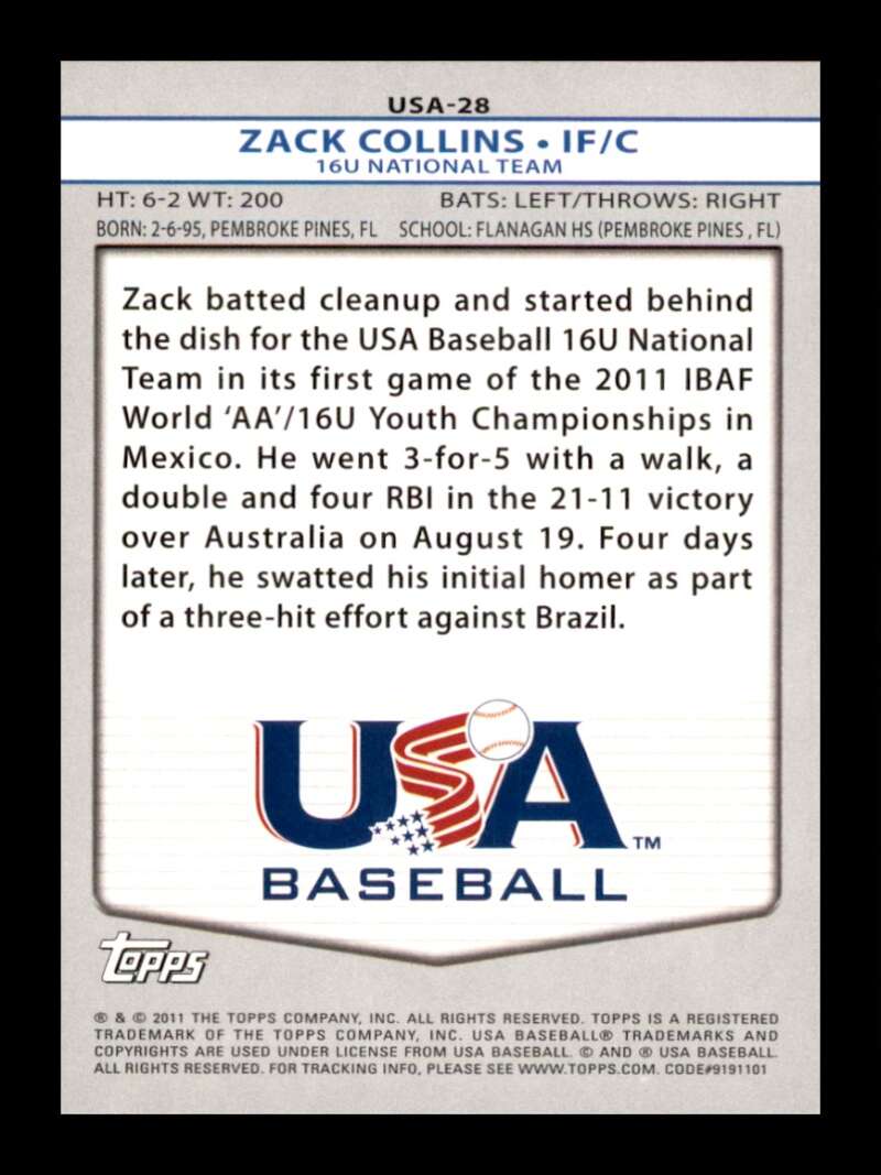 Load image into Gallery viewer, 2011 Topps USA Baseball Zack Collins #USA-28 16U National Team Image 2
