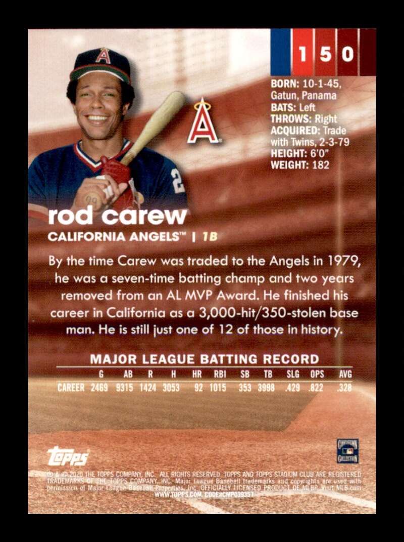 Load image into Gallery viewer, 2020 Topps Stadium Club Red Rod Carew #150 California Angels Image 2
