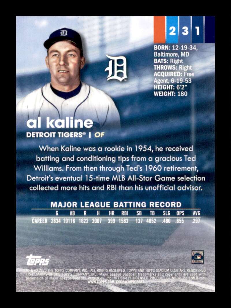 Load image into Gallery viewer, 2020 Topps Stadium Club Al Kaline #231 Detroit Tigers Image 2
