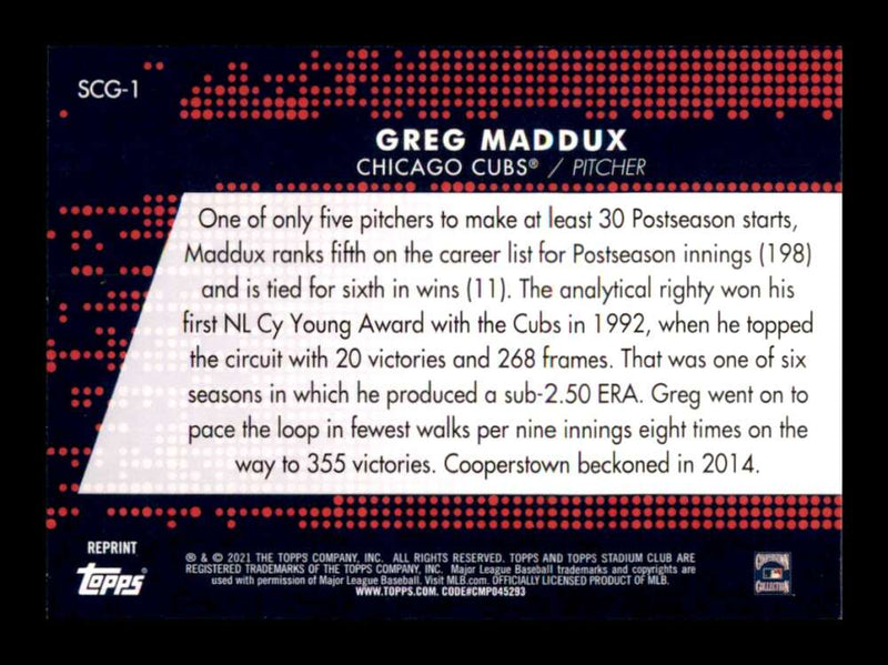 Load image into Gallery viewer, 2021 Topps Stadium Club Greats Greg Maddux #SCG-1 Chicago Cubs Image 2
