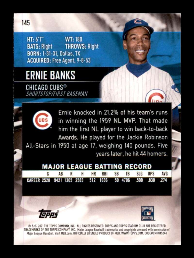 Load image into Gallery viewer, 2021 Topps Stadium Club Ernie Banks #145 Chicago Cubs Image 2
