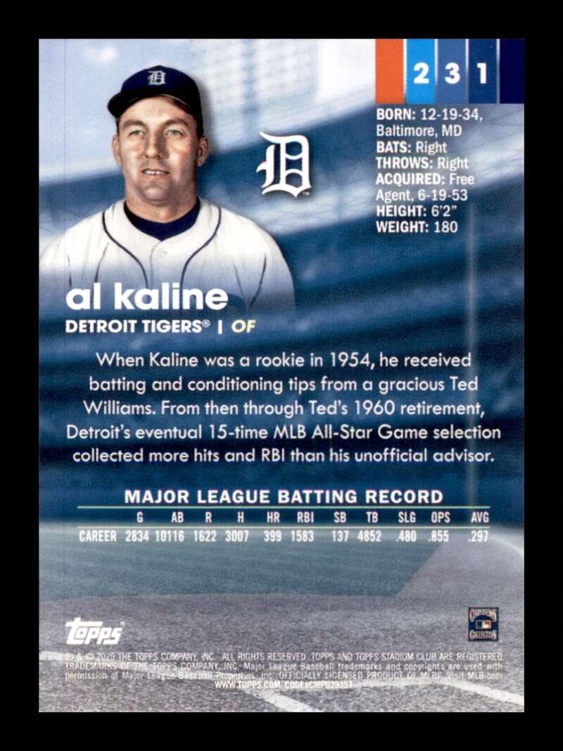 Load image into Gallery viewer, 2020 Topps Stadium Club Al Kaline #231 Detroit Tigers Image 2
