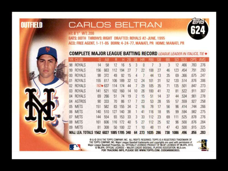 Load image into Gallery viewer, 2010 Topps Carlos Beltran #624 New York Mets Image 2
