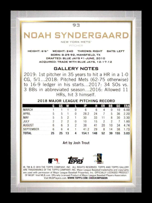 2019 Topps Gallery Noah Syndergaard