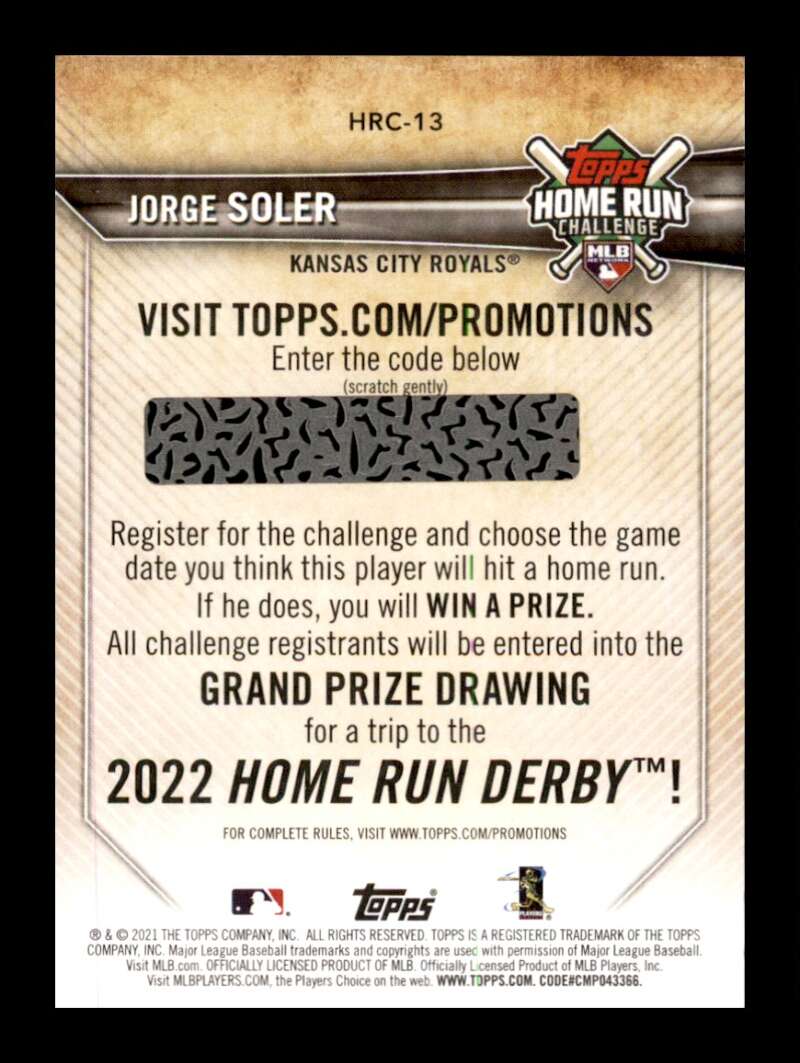 Load image into Gallery viewer, 2021 Topps Home Run Challenge Jorge Soler #HRC-13 Unscratched Royals Unscratched Image 2
