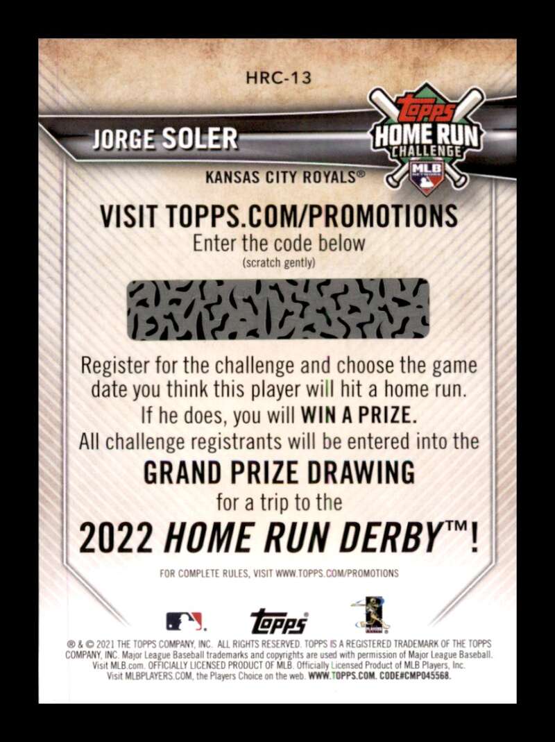 Load image into Gallery viewer, 2021 Topps Home Run Challenge Jorge Soler #HRC-13 Unscratched Royals Unscratched Image 2
