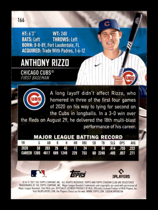 2021 Topps Stadium Club Anthony Rizzo 