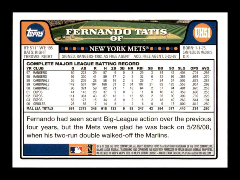 Load image into Gallery viewer, 2008 Topps Update Fernando Tatis #UH51 New York Mets Image 2
