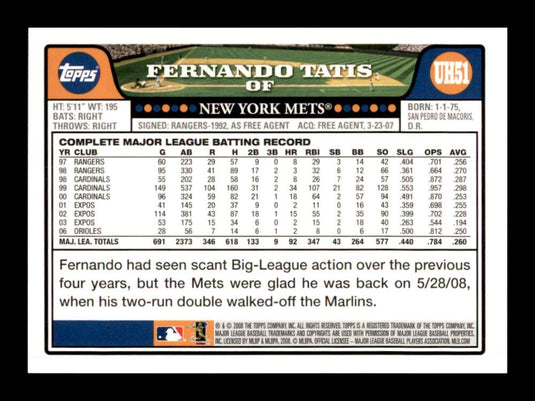 2008 Topps Update Fernando Tatis