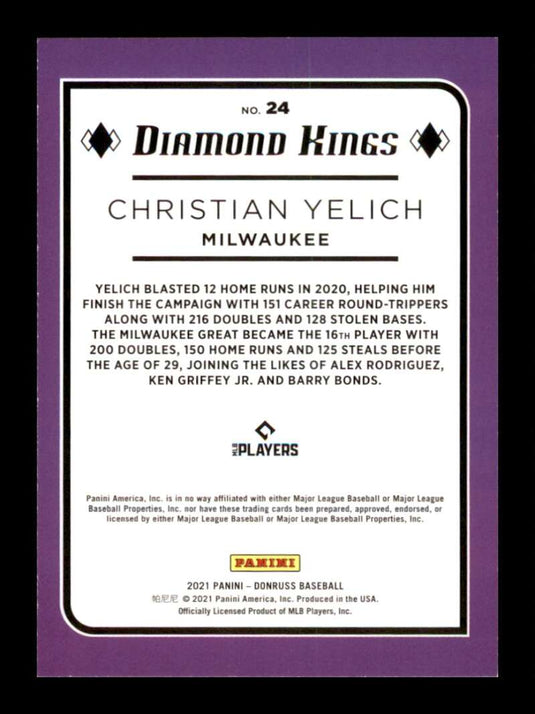 2021 Donruss Holo Purple Christian Yelich 