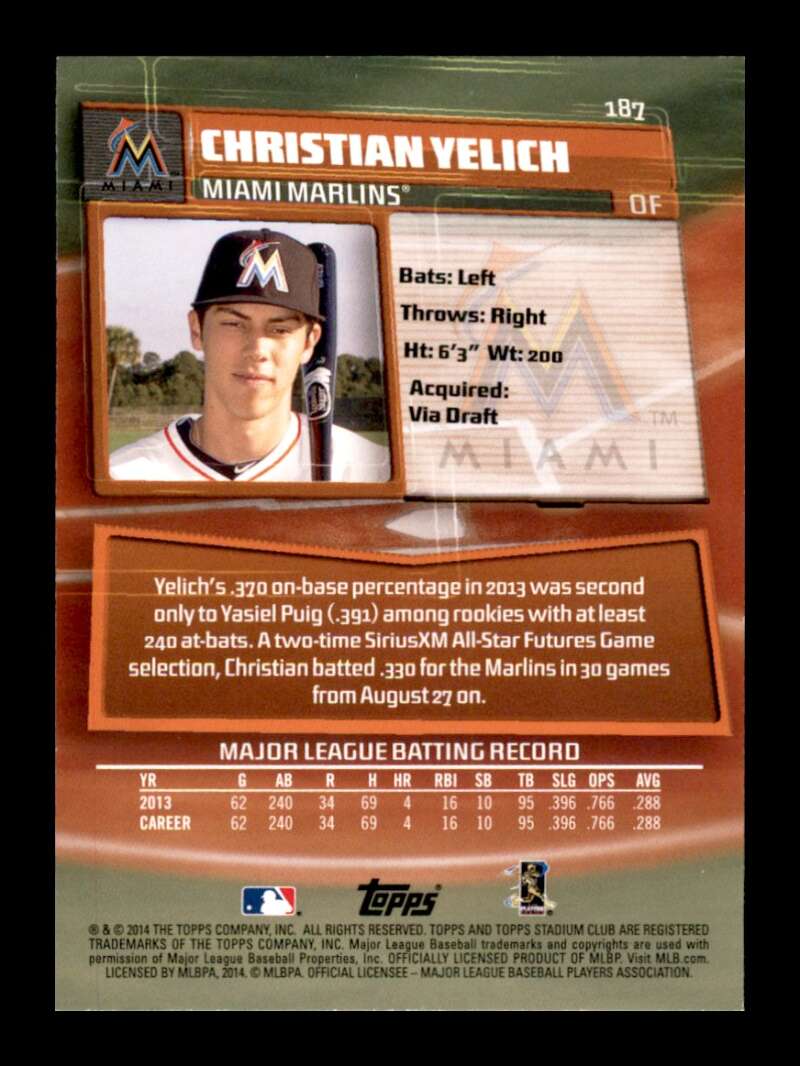 Load image into Gallery viewer, 2014 Topps Stadium Club Christian Yelich #187 Miami Marlins Image 2
