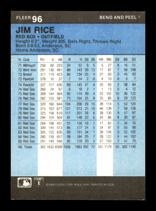 1986 Fleer Star Stickers Jim Rice