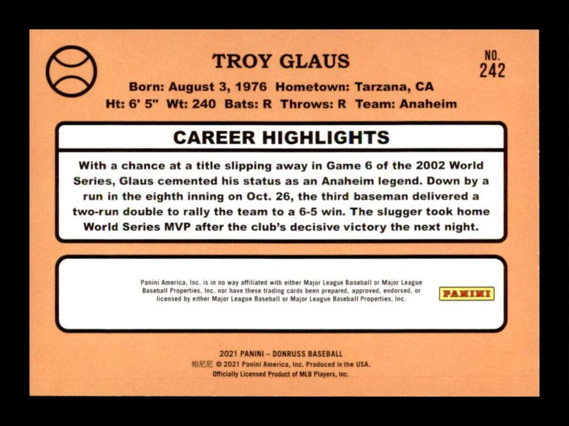 Load image into Gallery viewer, 2021 Donruss Holo Purple Troy Glaus #242 Anaheim Angels Image 2
