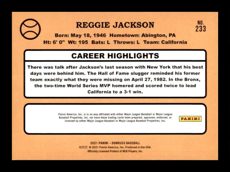 Load image into Gallery viewer, 2021 Donruss Holo Red Reggie Jackson #233 California Angels Image 2
